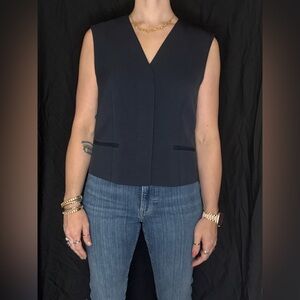 Theory Nocturne Navy Oxford Crepe Vest- Size Small